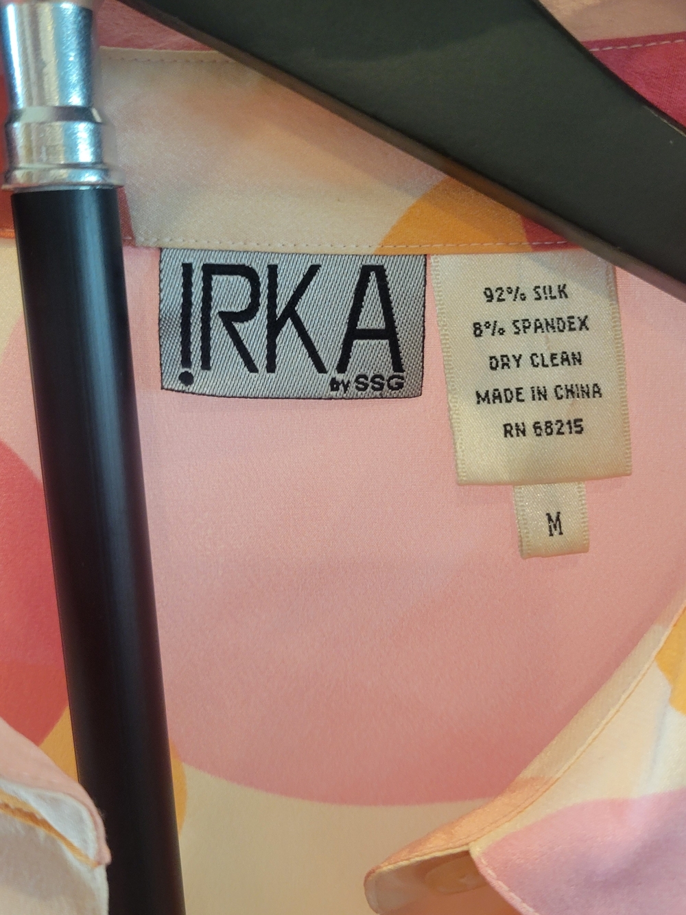Vintage IRKA Silk Button-Down Shirt in Pink & Orange Dot Print - Picture 2 of 4